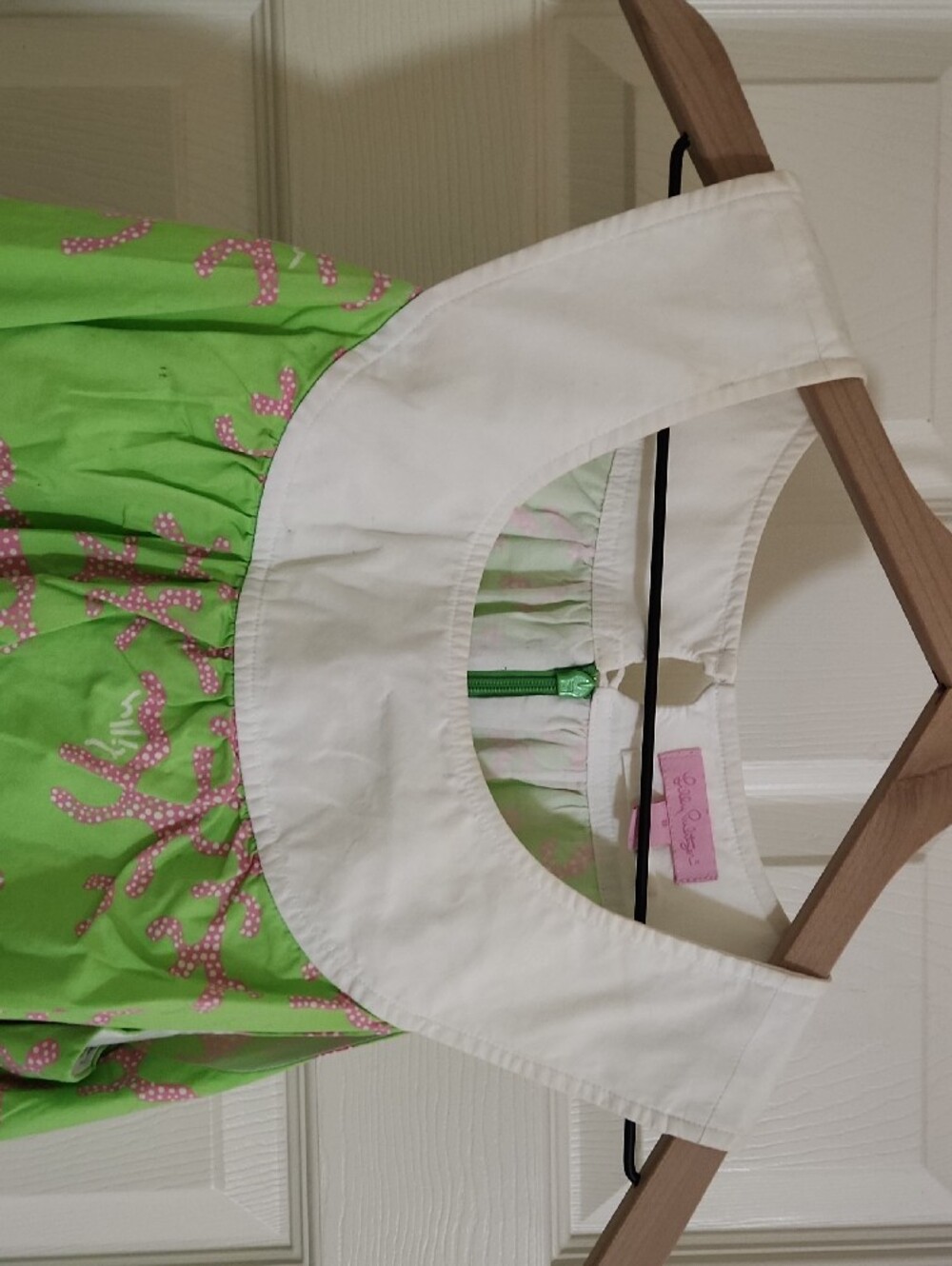 Lilly Pulitzer Lime Green Floral Print Dress with White Collar - Picture 2 of 6